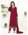 Maroon Embroidered Pure Georgette Designer Straight Suit