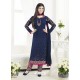 Navy Blue Embroidered Pure Georgette Designer Straight Suit