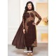 Coffee Brown Faux Georgette Embroidered Designer Churidar Suit