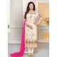 Off White Faux Georgette Embroidered Designer Churidar Suit