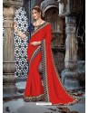 Red Crepe Chiffon Embroidered Designer Party Wear Saree