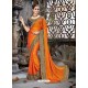 Fabulous Orange Rangoli Chiffon Embroidered Designer Party Wear Saree