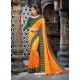 Yellow Crepe Chiffon Embroidered Designer Party Wear Saree
