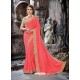 Marvelous Peach Crepe Chiffon Embroidered Designer Party Wear Saree