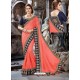 Awesome Peach Crepe Chiffon Embroidered Designer Party Wear Saree