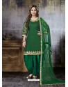 Dark Green Embroidered Art Silk Designer Salwar Suit