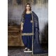 Navy Blue Embroidered Art Silk Designer Salwar Suit