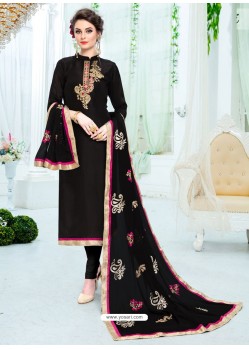 Black Pure Uppada Silk Embroidered Designer Straight Suit