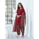 Maroon Cotton Blend Printed Casual Patiala Salwar Suit