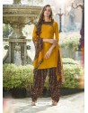 Mustard Cotton Blend Printed Casual Patiala Salwar Suit