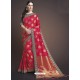 Red Silk Designer Embroidered Saree