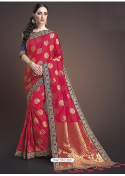 Red Silk Designer Embroidered Saree