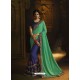 Jade Green And Navy Silk Heavy Embroidered Designer Saree