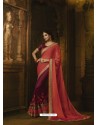 Light Red And Deep Wine Pure Silk Heavy Embroidered Designer Saree