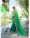 Jade Green Resham Embroidered Soft Silk Designer Party Wear Saree