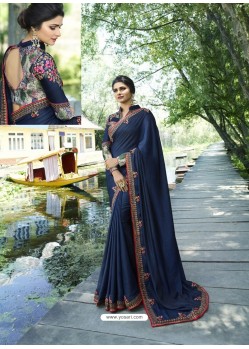 Details about   Designer Blue Resham Embroidery Stone Border Ethnic Sari Silk Party Wear Saree 