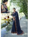Navy Blue Resham Embroidered Soft Silk Designer Party Wear Saree