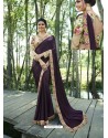 Purple Resham Embroidered Soft Silk Designer Party Wear Saree