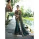 Olive Green Resham Embroidered Soft Silk Designer Party Wear Saree