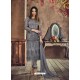 Dull Grey Heavy Net Embroidered Designer Straight Suit