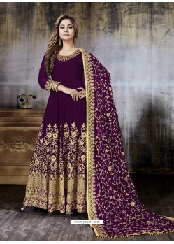 Purple Faux Georgette Designer Embroidered Anarkali Suit