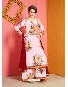 Baby Pink Printed Chanderi Designer Palazzo Suit