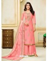 Peach Model Silk Embroidered Palazzo Salwar Suit