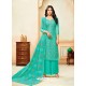 Aqua Mint Model Silk Embroidered Palazzo Salwar Suit