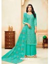 Aqua Mint Model Silk Embroidered Palazzo Salwar Suit