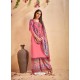 Peach Glace Cotton Embroidered And Printed Designer Palazzo Suit