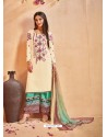 Off White Glace Cotton Embroidered And Printed Designer Palazzo Suit