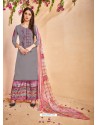 Grey Glace Cotton Embroidered And Printed Designer Palazzo Suit