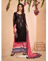 Black Glace Cotton Embroidered And Printed Designer Palazzo Suit