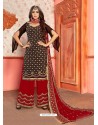 Black And Maroon Georgette Gota Worked Designer Palazzo Suit