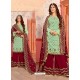 Sea Green And Maroon Georgette Gota Worked Designer Palazzo Suit