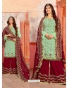 Sea Green And Maroon Georgette Gota Worked Designer Palazzo Suit