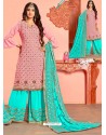 Pink And Firozi Georgette Gota Worked Designer Palazzo Suit