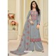 Grey Pure Upada Silk Embroidered Palazzo Suit