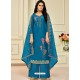 Teal Blue Pure Upada Silk Embroidered Palazzo Suit