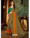 Olive Green Rangoli Georgette Printed Casual Wear Saree