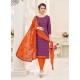 Purple Cotton Jacquard Churidar Suit