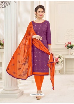 Purple Cotton Jacquard Churidar Suit