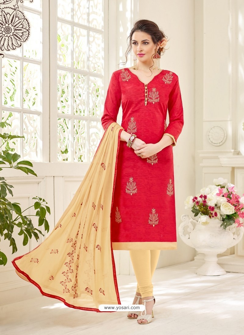 Stone work Satin fabric Crimson Red color Printed Palazzo salwar suit
