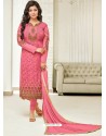 Hot Pink Faux Georgette Stone Embroidered Designer Churidar Suit