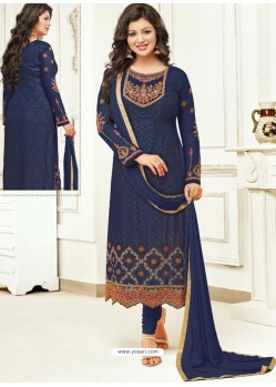 Navy Blue Faux Georgette Stone Embroidered Designer Churidar Suit