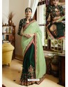 Green Embroidered Crepe And Silk Designer Party Wear Saree