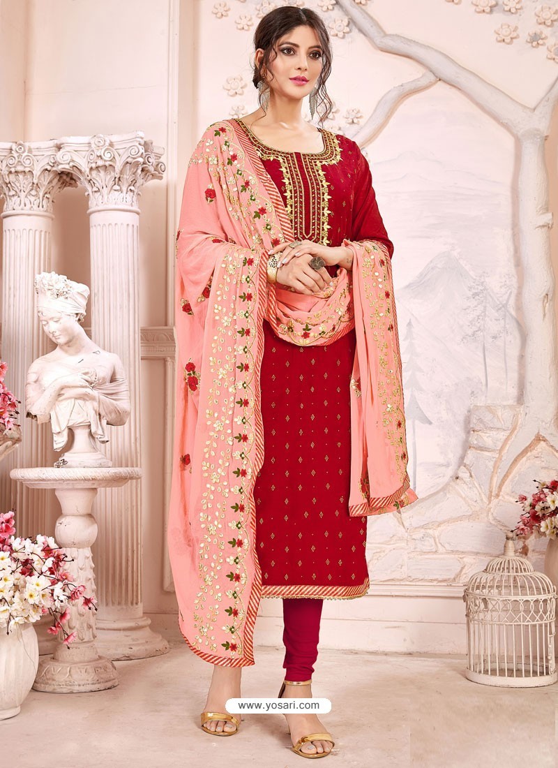 Buy Red Heavy Modal Silk Designer Gota Worked Churidar Suit | Churidar ...