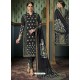 Impressive Black Tussar Silk Printed Designer Straight Suit