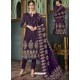 Glorious Purple Tussar Silk Printed Designer Straight Suit