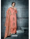 Light Orange Silk Embroidered Designer Palazzo Suit